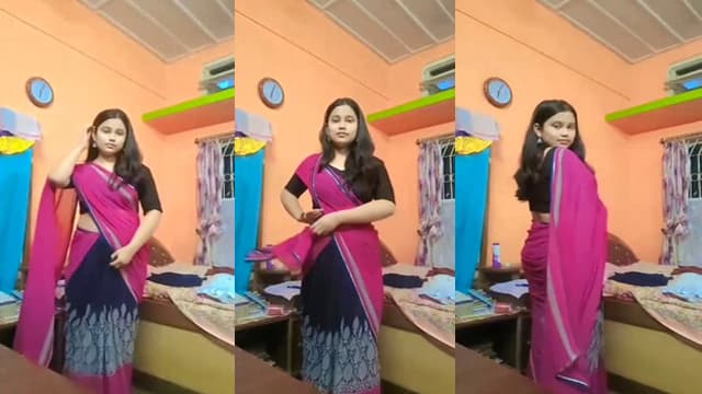 Shy Desi College Girl – Saree Boobs Show Blouse Off
