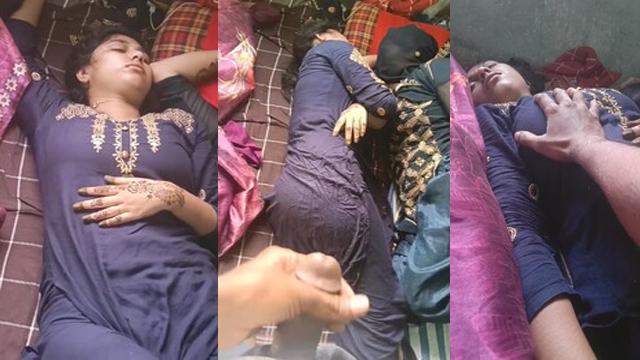 Sleeping Sister Boobs Pressed By Brother While Jerking
