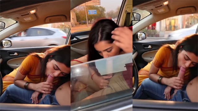 Indian Girl Giving Sloppy Blowjob In Car With BF Dick Mms Video